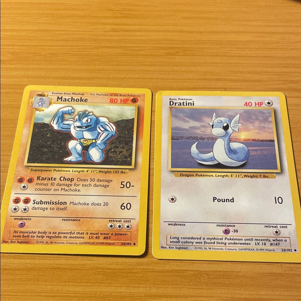 Machoke and Dratini Pokémon Cards